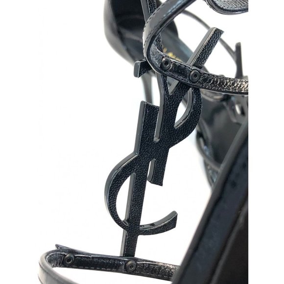 SAINT LAURENT Cassandra Patent Leather YSL Logo Sandals - Picture 11 of 12